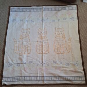 Biederlack Vintage Cozy Yellow Cat And Flower Blanket with Brown Trim